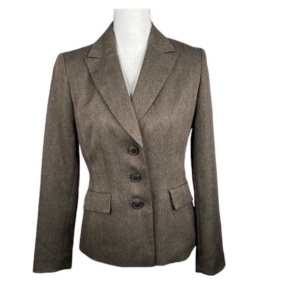 Jones Studio Brown Micro Chevron Print Three Button Blazer Size 4 - Picture 1 of 6